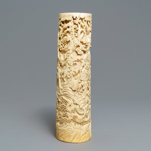 Un grand porte-pinceaux en ivoire sculpté, Japon, Meiji, 19ème — photo 5
