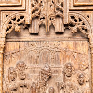 Un grand retable en chêne sculpté: La Présentation de Jésus au Temple', Nord de la France, 1er quart du 16ème — photo 4