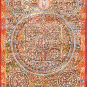 Un grand thangka 'mandala' à inscription et au dos décoré, Tibet, 19ème — photo 1