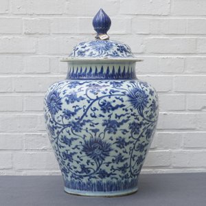 Un grand vase couvert en porcelaine de Chine bleu et blanc aux rinceaux de lotus, Kangxi — photo 21