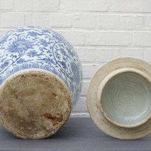 Un grand vase couvert en porcelaine de Chine bleu et blanc aux rinceaux de lotus, Kangxi — photo 23