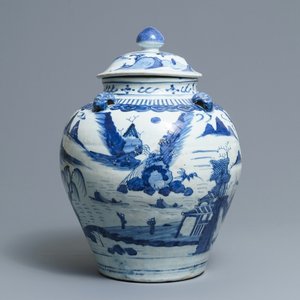 Un grand vase couvert en porcelaine de Chine bleu et blanc, Wanli — photo 1