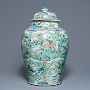 Un grand vase couvert en porcelaine de Chine famille verte à décor de paysages fluviales, Kangxi — photo 2