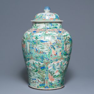 Un grand vase couvert en porcelaine de Chine famille verte à décor de paysages fluviales, Kangxi — photo 3