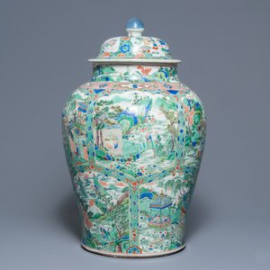 Un grand vase couvert en porcelaine de Chine famille verte à décor de paysages fluviales, Kangxi — photo 4