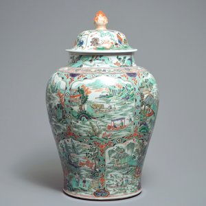 Un grand vase couvert en porcelaine de Chine famille verte à décor de paysages fluviales, Kangxi — photo 2