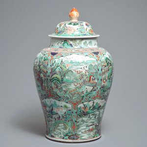 Un grand vase couvert en porcelaine de Chine famille verte à décor de paysages fluviales, Kangxi — photo 4