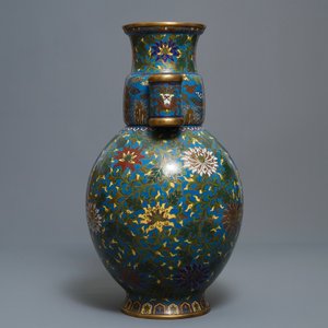 Un grand vase de forme hu en émaux cloisonnés, marque Qi Yu Bao Tung Chih Chen, Chine, 19ème — photo 2