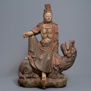 Un groupe en bois polychrome de Guanyin sur un dragon, 18ème — photo 2