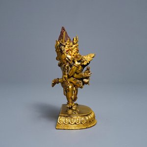Un groupe en bronze doré figurant Mahakala et Yab-Yum en bronze doré, Sino-Tibet, 19ème — photo 5