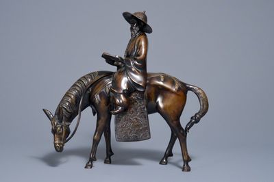 Un groupe en bronze figurant un savant sur cheval, Japon, Meiji, 19ème