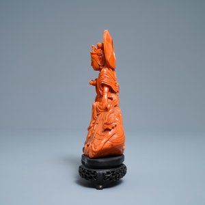 Un groupe en corail rouge figurant Guanyin sur un éléphant, Chine, 19ème — photo 4