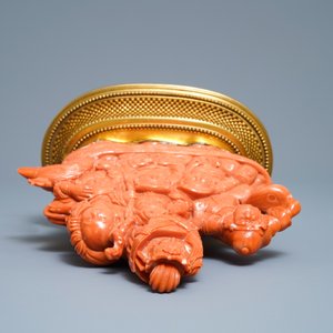 Un groupe en corail rouge figurant les sept divinités du bonheur sur un bateau de phénix, Japon, Meiji, 19ème — photo 6