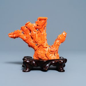 Un groupe en corail rouge figurant un immortel, Chine, 19/20ème — photo 3