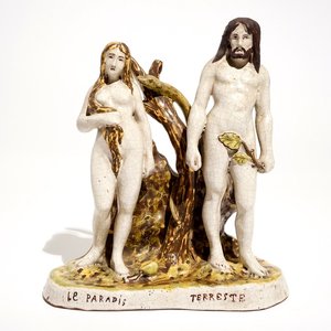 Un groupe en faïence figurant Adam et Eve, Dinan, France, 19ème — photo 1