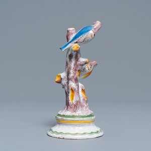 Un groupe en faïence polychrome de Bruxelles figurant deux oiseaux sur un arbre, 18ème — photo 3