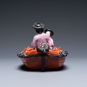Un groupe en faïence polychrome petit feu de Delft figurant deux rameurs dans un canot, 2ème moitié du 18ème — photo 5