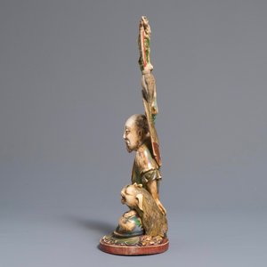 Un groupe en ivoire polychrome figurant un sage et un tigre, 19/20ème — photo 3