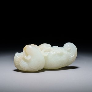 Un groupe en jade sculpté figurant deux canards, 19/20ème — photo 1