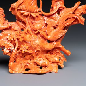 Un groupe figurant Guanyin en corail rouge sculpté, Chine, 19/20ème — photo 11