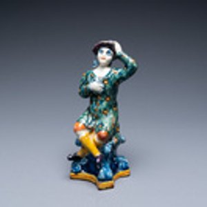 Un homme assis en faïence polychrome de Delft et une femme assise en bleu et blanc, 18ème — photo 2
