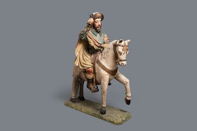 Un important groupe en bois polychromé de Saint Jacques de Zébédée, Espagne, 16ème