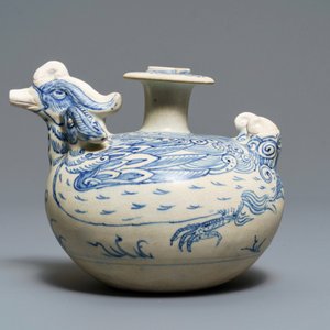 Un kendi en forme de deux canards en grès porcelaineux en bleu et blanc, Annam, Vietnam, 14/15ème — photo 2