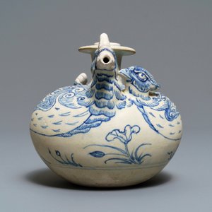 Un kendi en forme de deux canards en grès porcelaineux en bleu et blanc, Annam, Vietnam, 14/15ème — photo 5