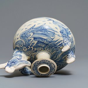 Un kendi en forme de deux canards en grès porcelaineux en bleu et blanc, Annam, Vietnam, 14/15ème — photo 7