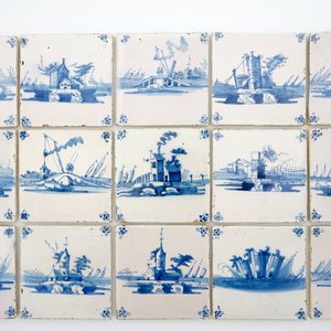 Un lot de 15 carreaux de Delft aux décors de paysages, 18ème — photo 1