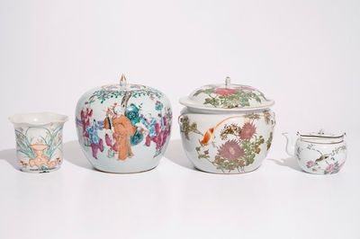 Un lot varié en porcelaine de Chine famille rose et qianjiang cai, 19/20ème