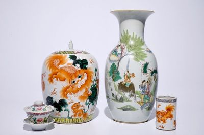 Un lot varié en porcelaine de Chine famille rose et rouge de fer, 19/20ème