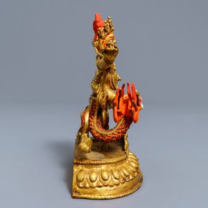 Un modèle de Jambhala sur dragon en bronze polychromé, Sino-Tibet, 19/20ème — photo 2