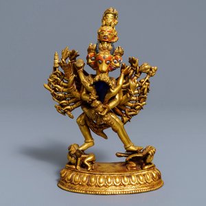 Un modèle de Yamantaka et sa consorte en bronze polychromé, Sino-Tibet, 19/20ème — photo 2