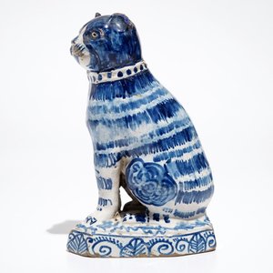 Un modèle d'un chat en faïence de Delft bleu et blanc, 19ème — photo 3