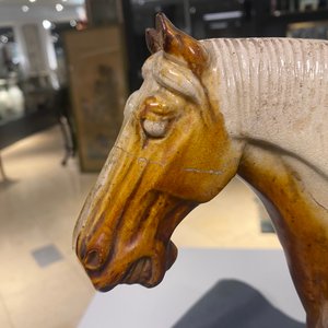 Un modèle d'un cheval en terre cuite à glaçure ambre et beige, Chine, Tang — photo 8