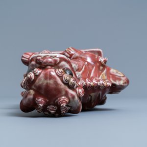 Un modèle d'un lion bouddhiste en porcelaine de Chine sang de boeuf monochrome, 19ème — photo 6
