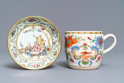 Un moutardier en porcelaine de Chine famille rose à décor 'Pompadour' et une coupe à décor Pronk, Qianlong