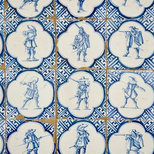 Un panneau de 30 carreaux en faïence de Delft aux décors de soldats, 17ème — photo 2