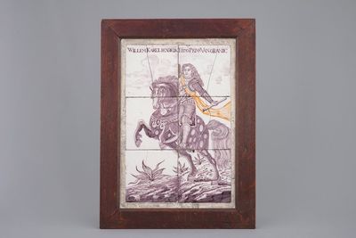 Un panneau de carreaux au décor du Prince d'Orange Guillaume sur cheval, 18ème