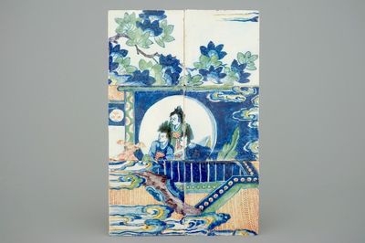 Un panneau de carreaux au décor d'une chinoiserie, Delft, 17/18ème