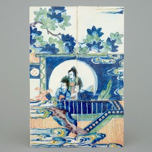 Un panneau de carreaux au décor d'une chinoiserie, Delft, 17/18ème — photo 1