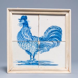 Un panneau de carreaux en faïence de Delft en bleu et blanc à décor d'un coq, fin du 18ème — photo 1