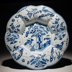 Un plat godronné en faïence de Delft bleu et blanc à décor de chinoiserie, 2ème moitié du 17ème — photo 1