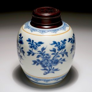 Un pot à gingembre en porcelaine de Chine bleu et blanc à couvercle en bois, Kangxi — photo 1