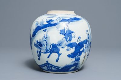 Un pot à gingembre en porcelaine de Chine bleu et blanc aux garçons jouants, Kangxi