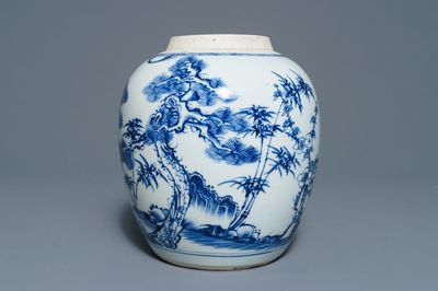 Un pot à gingembre en porcelaine de Chine bleu et blanc, Kangxi