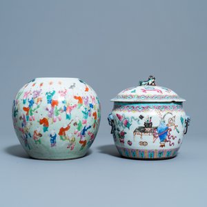 Un pot à gingembre, un kamcheng et un bol sur piedouche en porcelaine de Chine famille rose, 19ème — photo 10