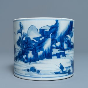 Un pot à pinceaux en porcelaine de Chine en bleu et blanc, Kangxi — photo 2