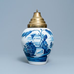 Un pot à tabac en faïence de Delft en bleu et blanc à décor d'un indien, 18ème — photo 1